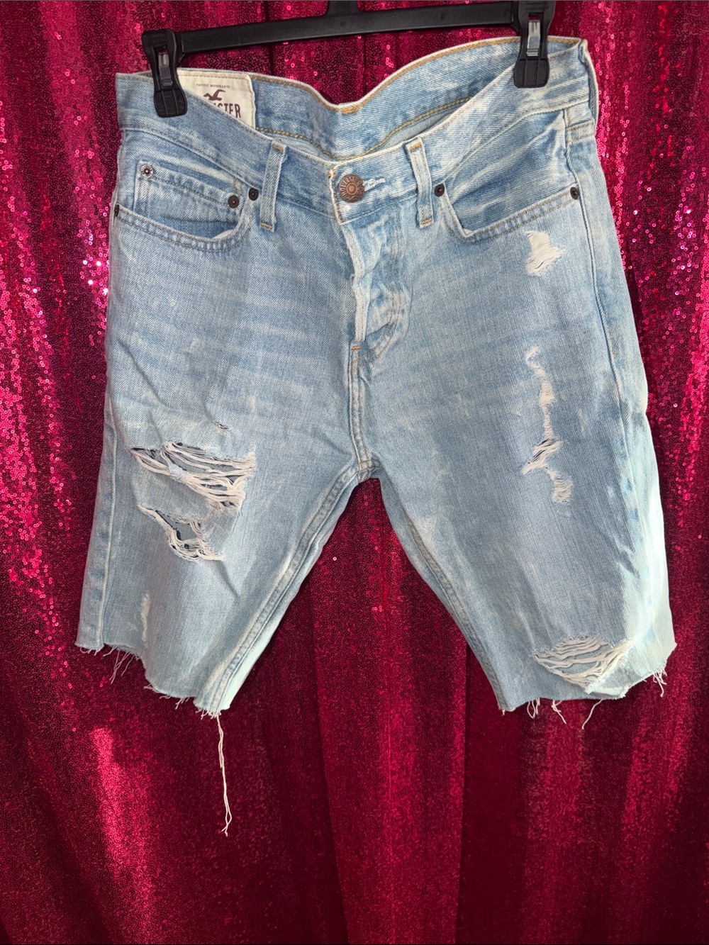 Y2K Men’s Hollister Light Blue Distressed Denim Jean Shorts